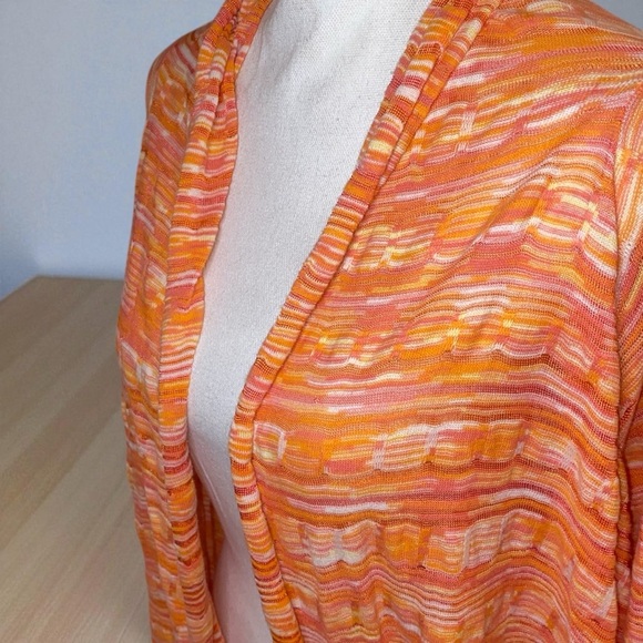 PECK & PECK Open Front Long Sleeve Scarf Like Cardigan Orange Striped XL - Picture 3 of 5